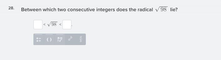 Between which two consecutive integers does the radical √95 lie? _<√95<_-example-1