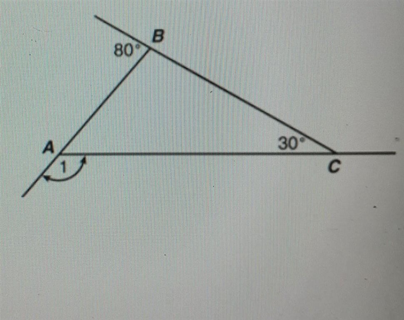 What is the measure of Angle 1 in this figure? A. 30° B. 80° C. 110° D. 130°​-example-1