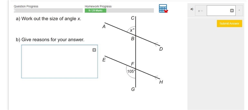 Work out size of x give reasons for your answers-example-1