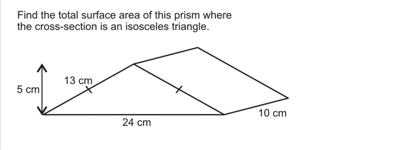 Find the total surface area of this prism where the cross-section is an isosceles-example-1