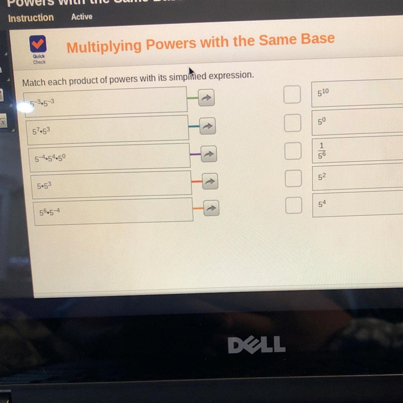 Match each product of powers with its simpled expression-example-1