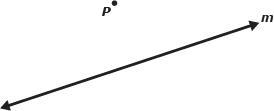 Line m and point P are shown below. Part A: Using a compass and straightedge, construct-example-1