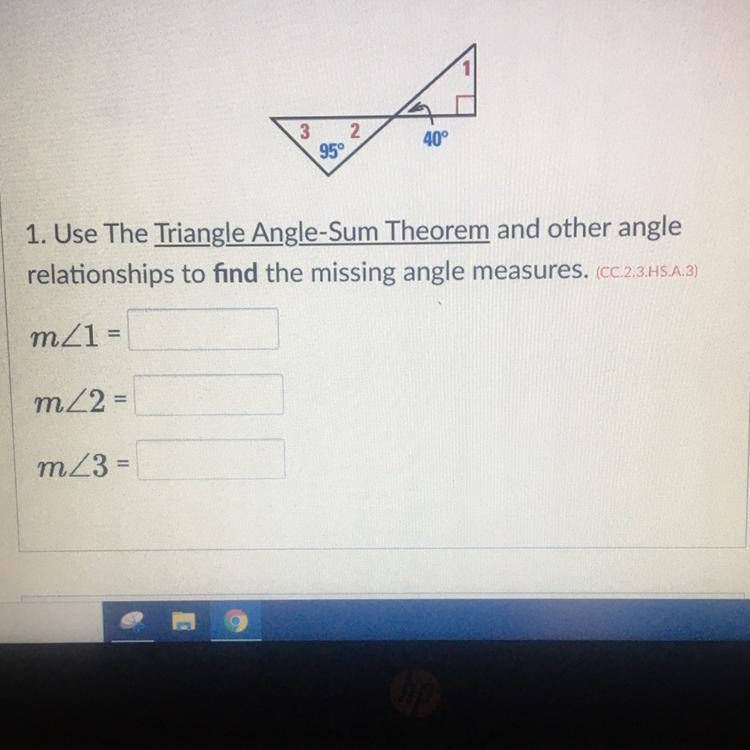 Use the triangle angle-sum theorem and other angle relationships to find the missing-example-1