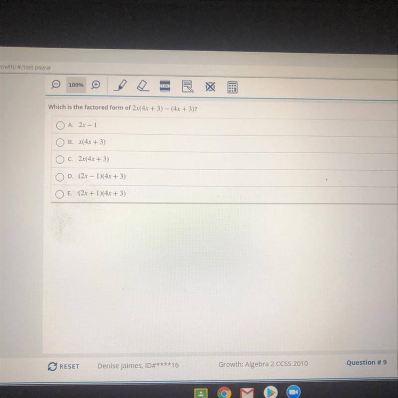 Which is the factored form of 2x(4x + 3) - (4x + 3)?-example-1