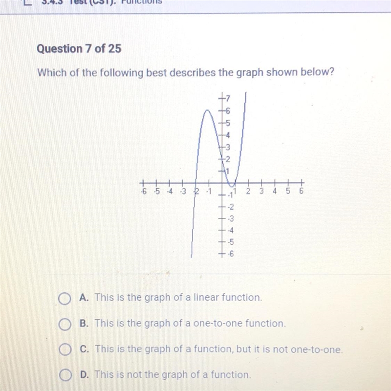 Which of the following best describes the graph shown below? 16 A1 1 14 O A This is-example-1