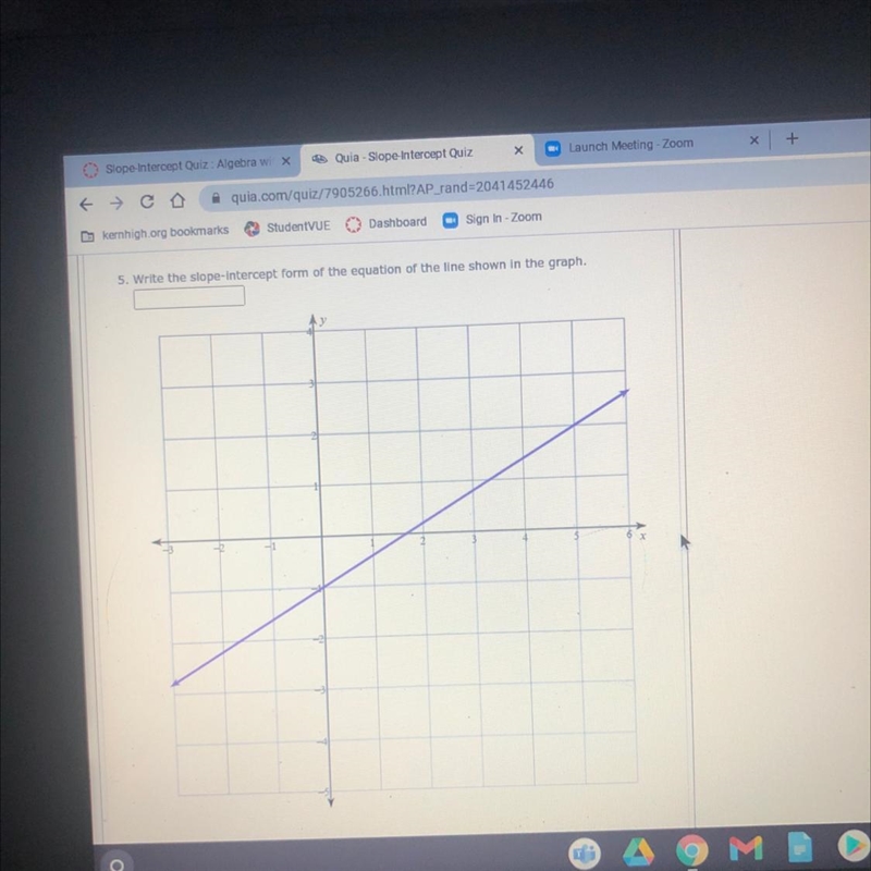 5. Write the slope-intercept form of the equation of the line shown in the graph.-example-1