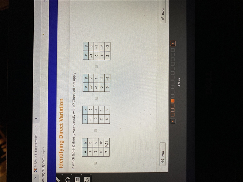 In which tables does y vary directly with x? Check all that apply-example-1