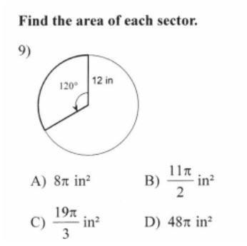 Find the area of each sector. Photo attached-example-1