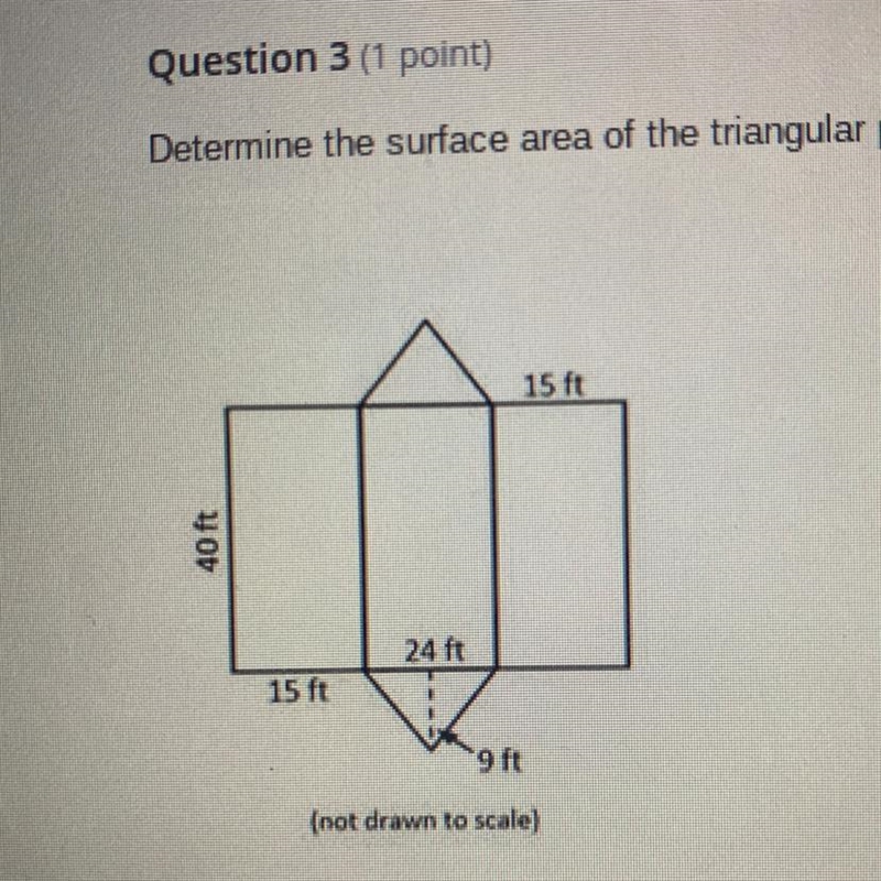 Determine the surface area of the triangular prism below A. 2,001 B. 2,376 C. 2,592 D-example-1