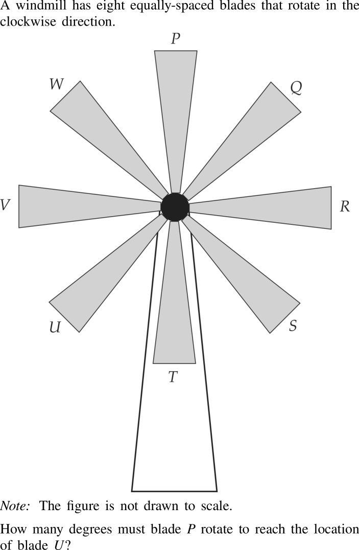 A windmill has eight equally spaces blades that rotate in the clockwise direction-example-1