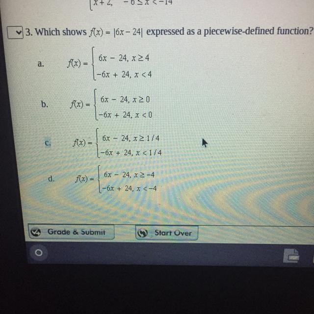 Which shows f(x) = 16x – 24| expressed as a piecewise-defined function?-example-1