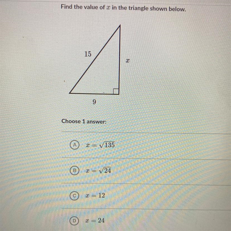 Find the value of x in the triangle shown below.-example-1