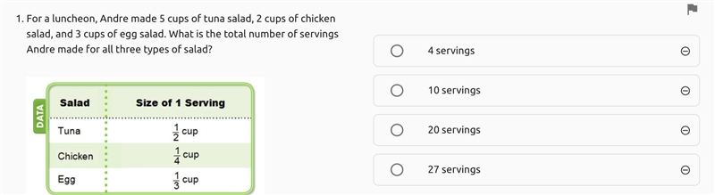 For a luncheon, Andre made 5 cups of tuna salad, 2 cups of chicken salad, and 3 cups-example-1