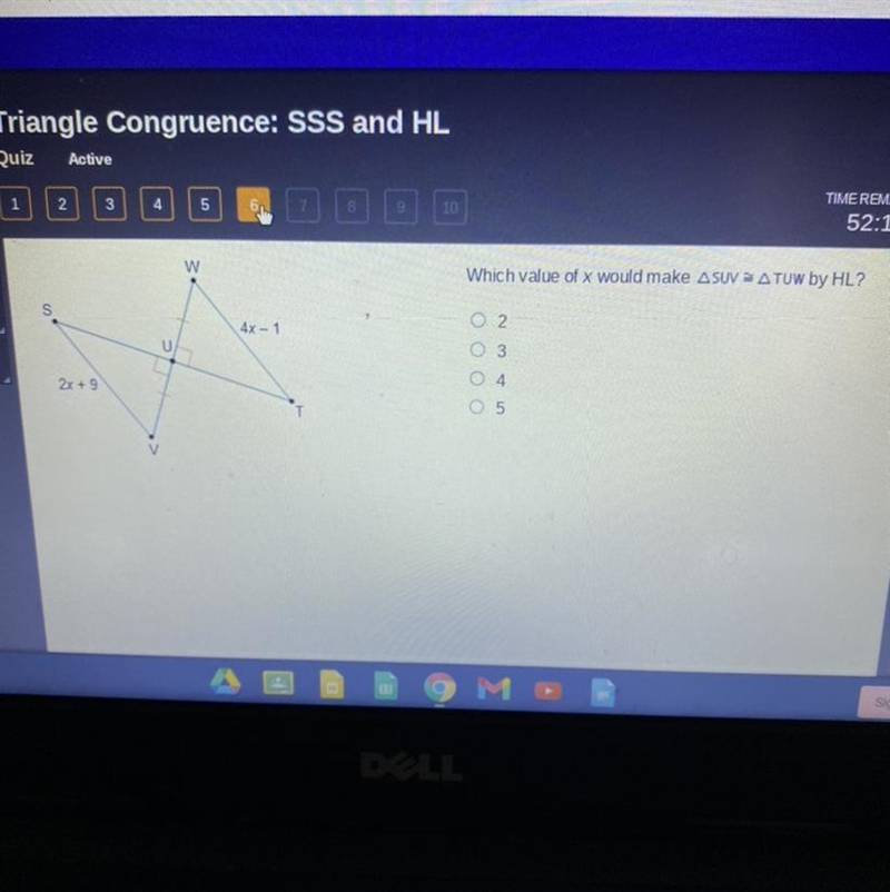 Which value of x would make ASUV ATUW by HL? pls help-example-1