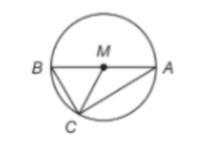 Which inscribed angle appears to be a right angle? A. BCM B. CMA C. BAC-example-1