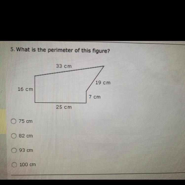 What is the perimeter of this figure? 75 cm 82 cm 93 cm 100 cm-example-1