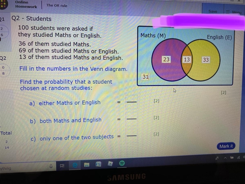 PLEASE HELP WITH ATTACHED PHOTO:) I completed the Venn diagram but a, b and c need-example-1