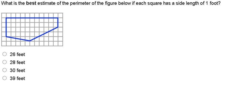 What is the best estimate of the perimeter of the figure below if each square has-example-1