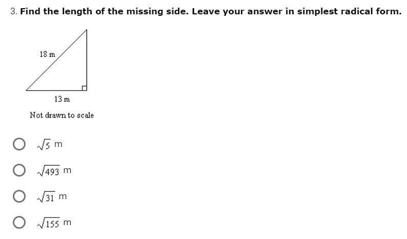 Find the length of the missing side. Leave your answer in simplest radical form.-example-1