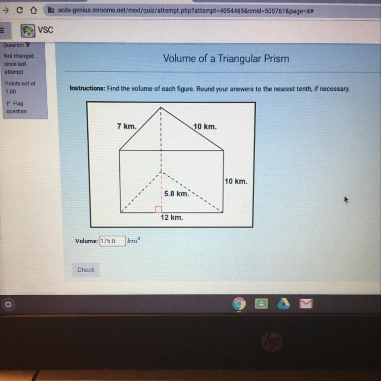 Volume of a Triangular Prism Instructions: Find the volume of each figure. Round your-example-1