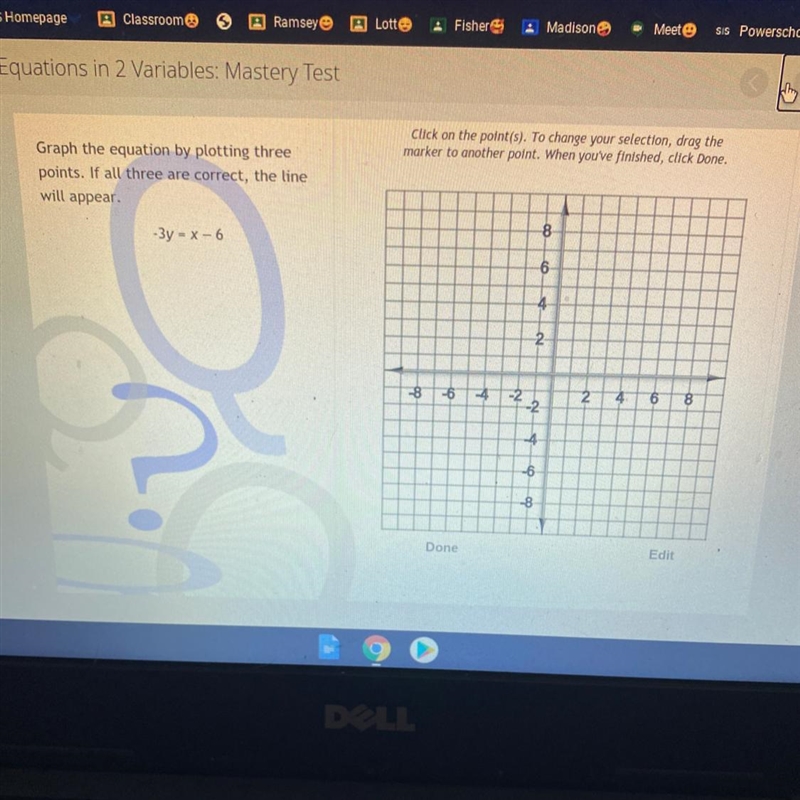 Graph the equation by plotting three points. If all three are correct, the tine will-example-1