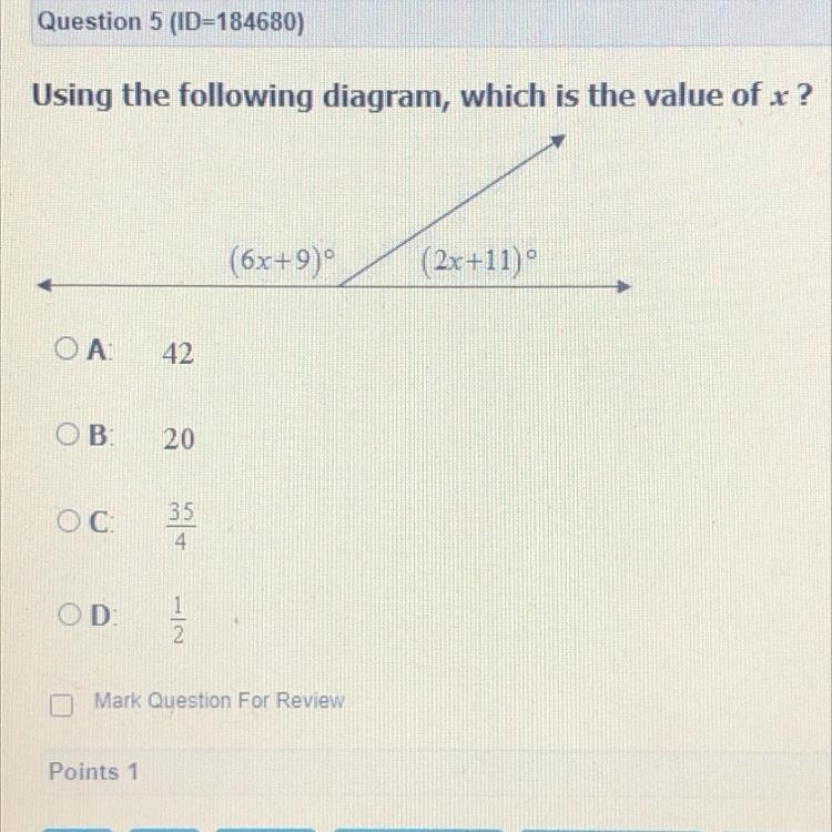 Using the following diagram, which is the value of x ?-example-1