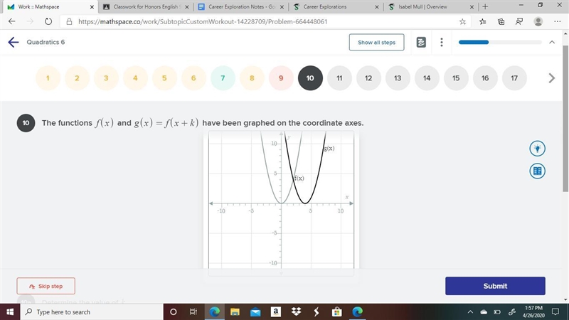 Determine the value of K Would love an answer and explanation on this please-example-1