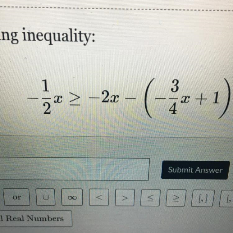 -1/2x>-2x - (-3/4x +1)-example-1