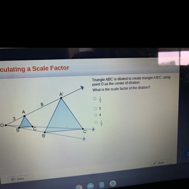 Tangle ABC is dilated to create triangle ABC using point as the center of cilation-example-1