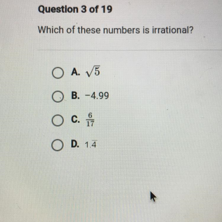 Which of these numbers is irrational?-example-1