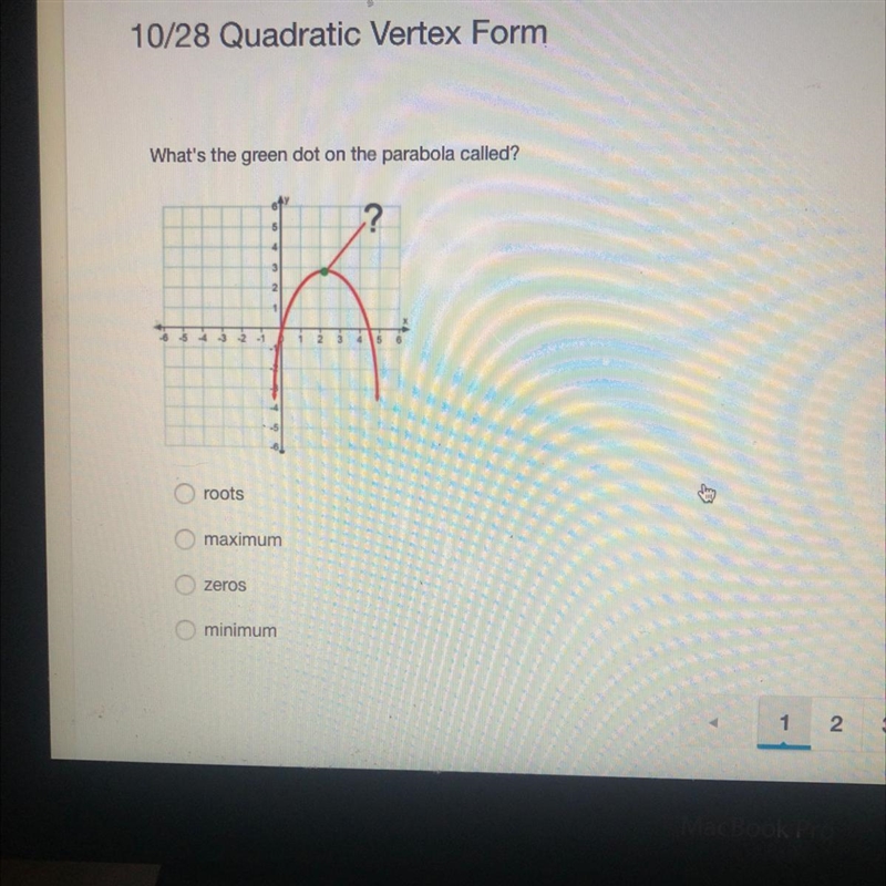 What's the green dot on the parabola called? ? roots maximum zero hoy minimum-example-1