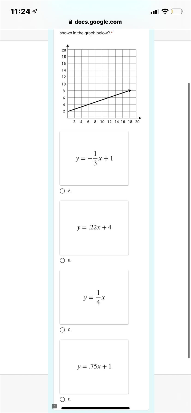 Which equation represents a greater rate of change than the one shown in the graph-example-1