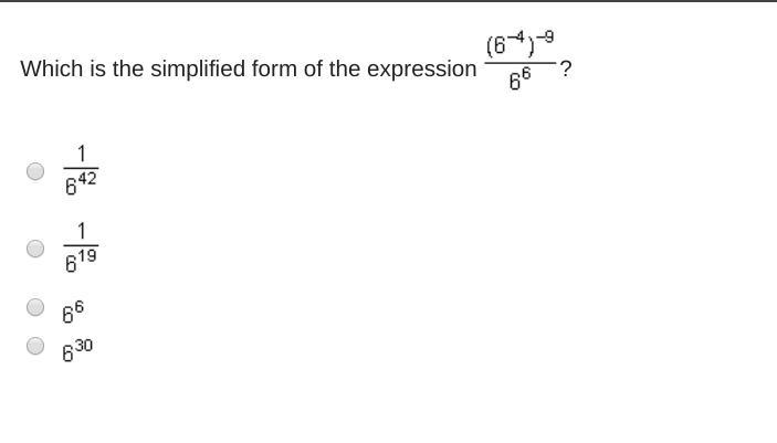 Need help ASAP! Which is the simplified form of the expression StartFraction (6 Superscript-example-1