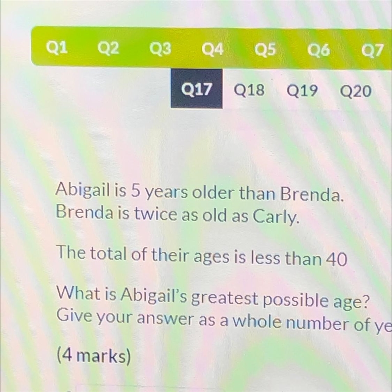 Abigail is 5 years older than Brenda. Brenda is twice as old as Carly. The total of-example-1