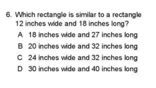 Which rectangle is similar to a rectangle 12 inches wide and 18 inches long?-example-1