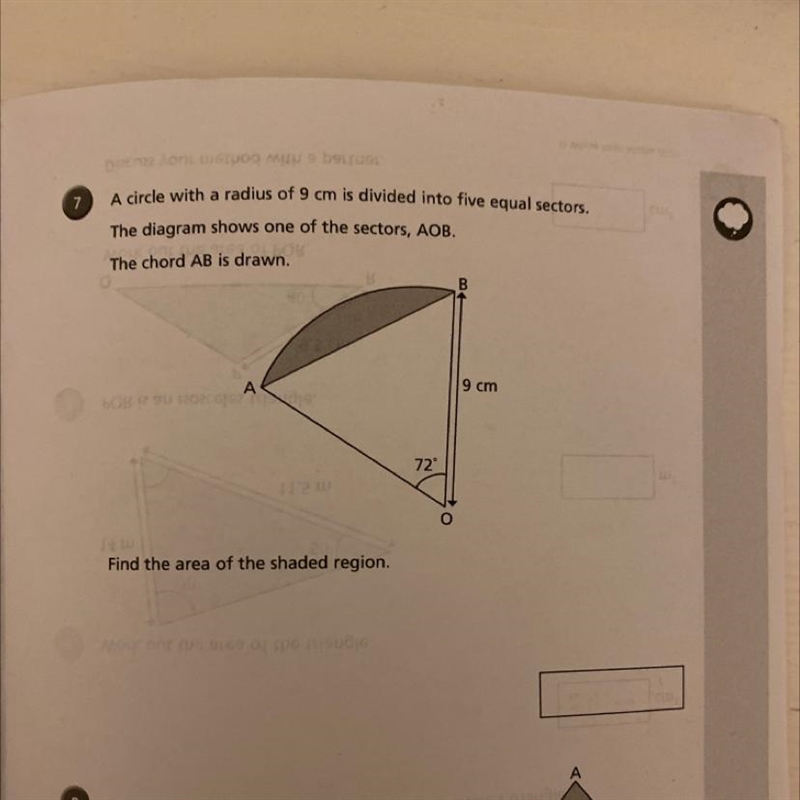 PLEASE HELP ME ASAP (picture attached) 7. A circle with a radius of 9 cm is divided-example-1