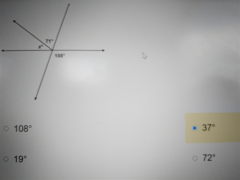 This figure has two intersecting lines and a ray. What is the value of x?-example-1