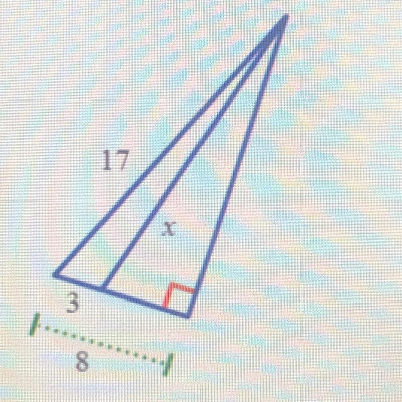 Find the unknown side length, x. Write your answer in simplest radical form. A 15 B-example-1