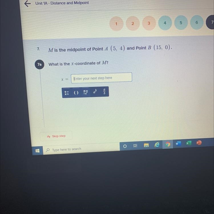 M is the midpoint of point A (5,4) and point B (15,0) What is the x- coordinate of-example-1