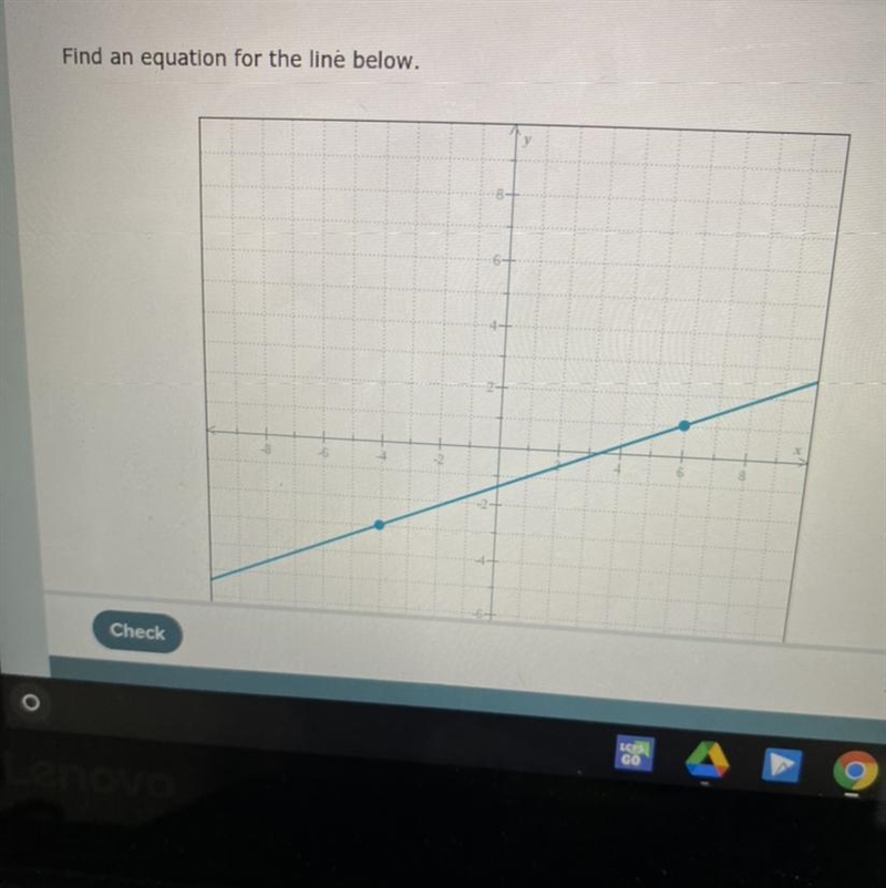 Find an equation for the line below. 8- 0 Check-example-1