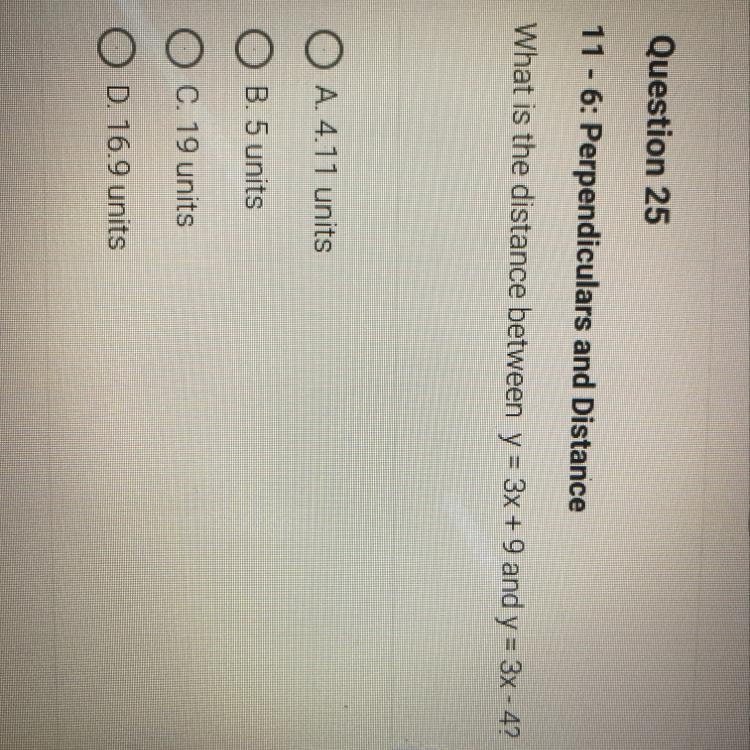 What is the distance between y = 3x + 9 and y = 3x - 4?-example-1