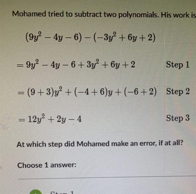 Which step he made an error and what he supposed to do instead?-example-1