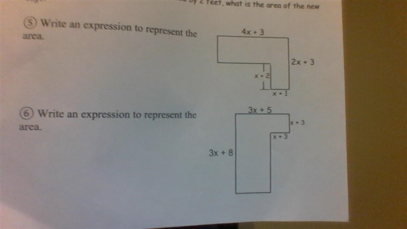 I NEED HELP ASAP 20 POINTS Write an expression to represent the area. Questions 5 and-example-1