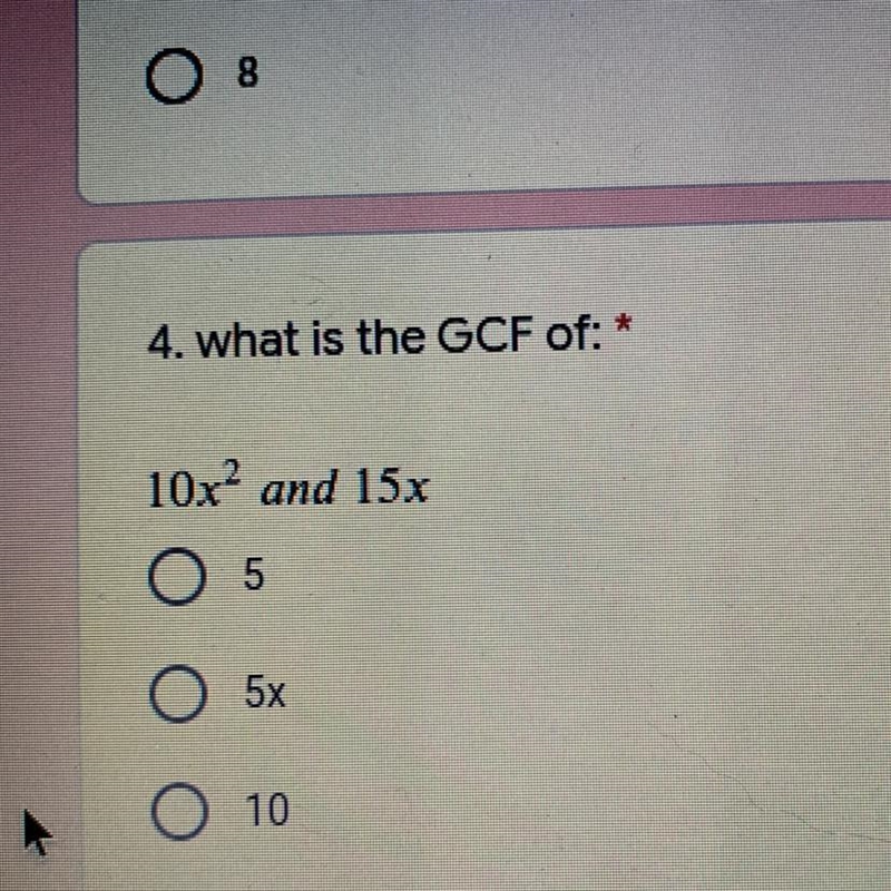 What is the GCF of: 10x2 and 15x Help-example-1