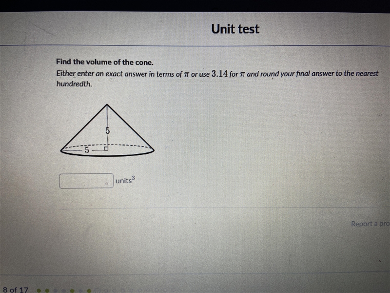 Find the volume of the cone-example-1