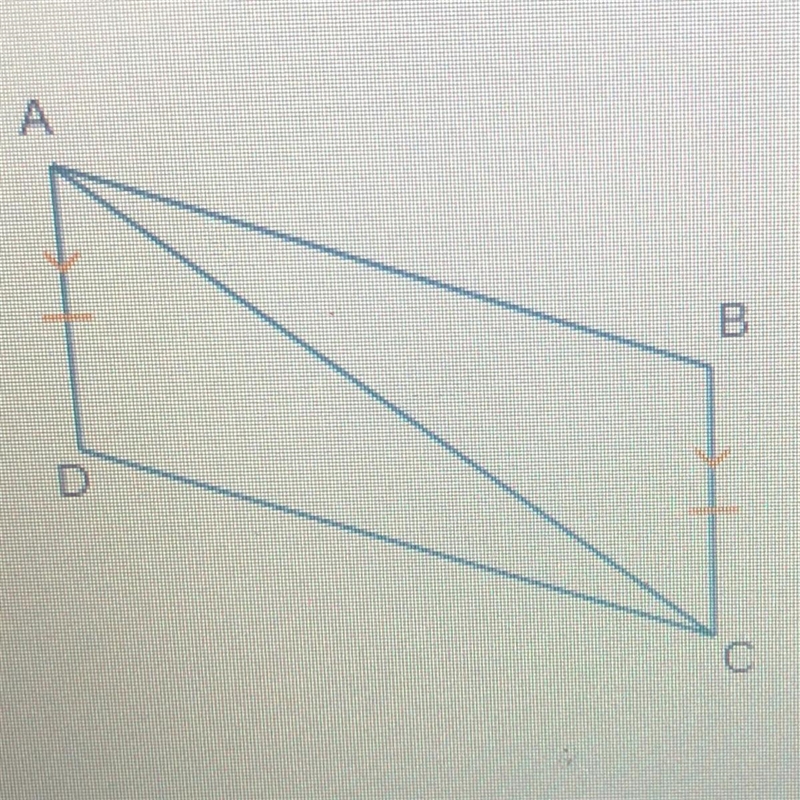 Given: AD = BC and AD || BC Prove: ABCD is a parallelogram. Angles Segments Trahgles-example-1