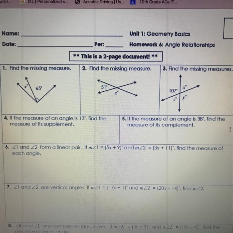 Hurry please answer it would be great 1. Find the missing measure. ANSWER 1 2 and-example-1