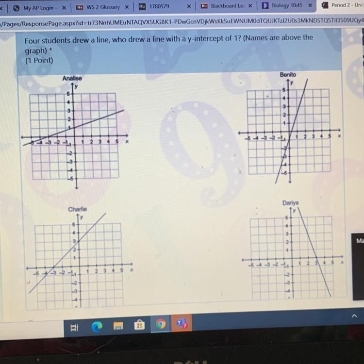 Who drew a line with a y intercept of 1? names above graph, please help!! asap:)-example-1