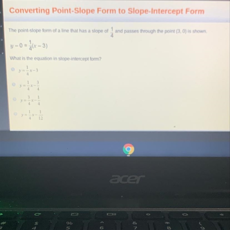 The point-Slope form of a line that has a slope of , and passes through the point-example-1