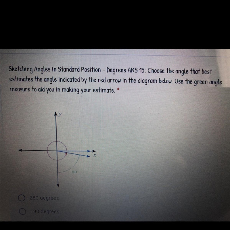 A. 280 degrees B. 190 degrees C. 100 degrees D. 350 degrees-example-1